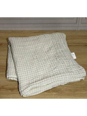 Little Unicorn Muslin Baby Blanket Beige Plaid Gingham Swaddle 100% Cotton